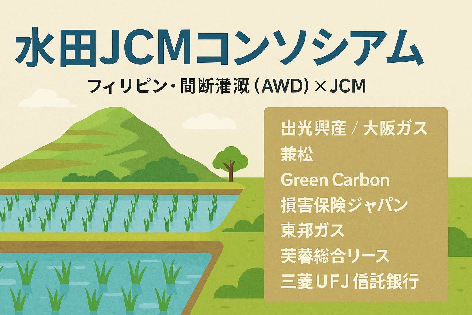 出光×大阪ガス×兼松ほか8社、フィリピンで「水田JCM」クレジット普及コンソーシアム設立