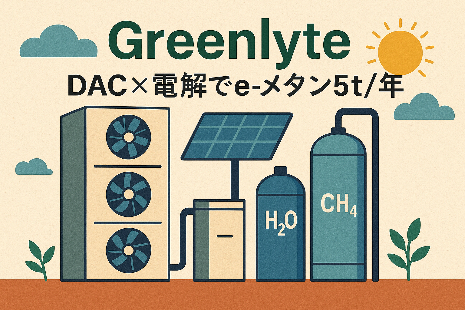 第3世代DACのGreenlyte|LiquidSolar™でDAC×電解一体のe-メタン5t/年プラント稼働