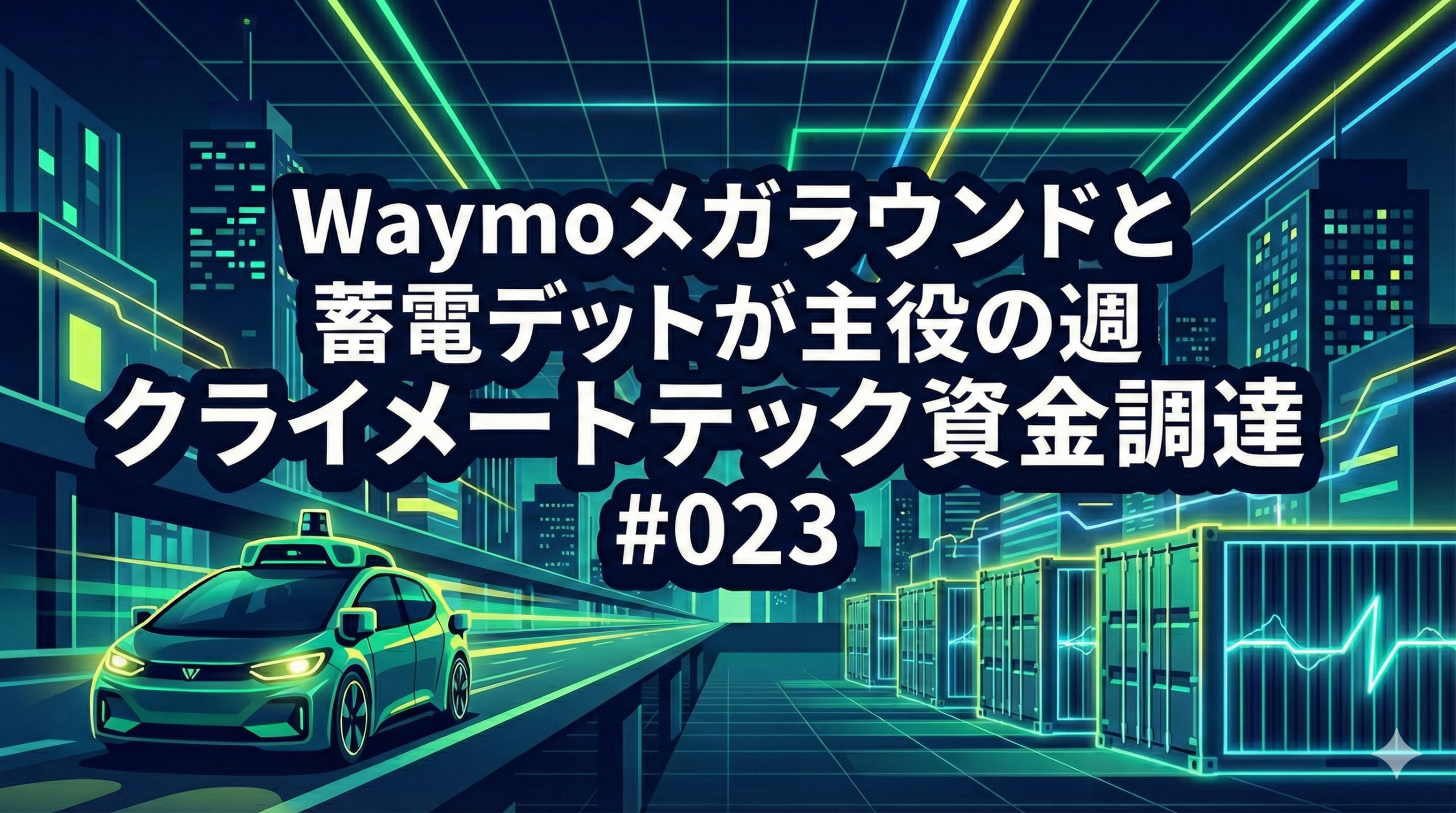 Waymoメガラウンドと蓄電デットが主役の週:Waymo $16bn、Aypa Power $1.5bn、Bedrock Robotics $270m|クライメートテック資金調達 #023